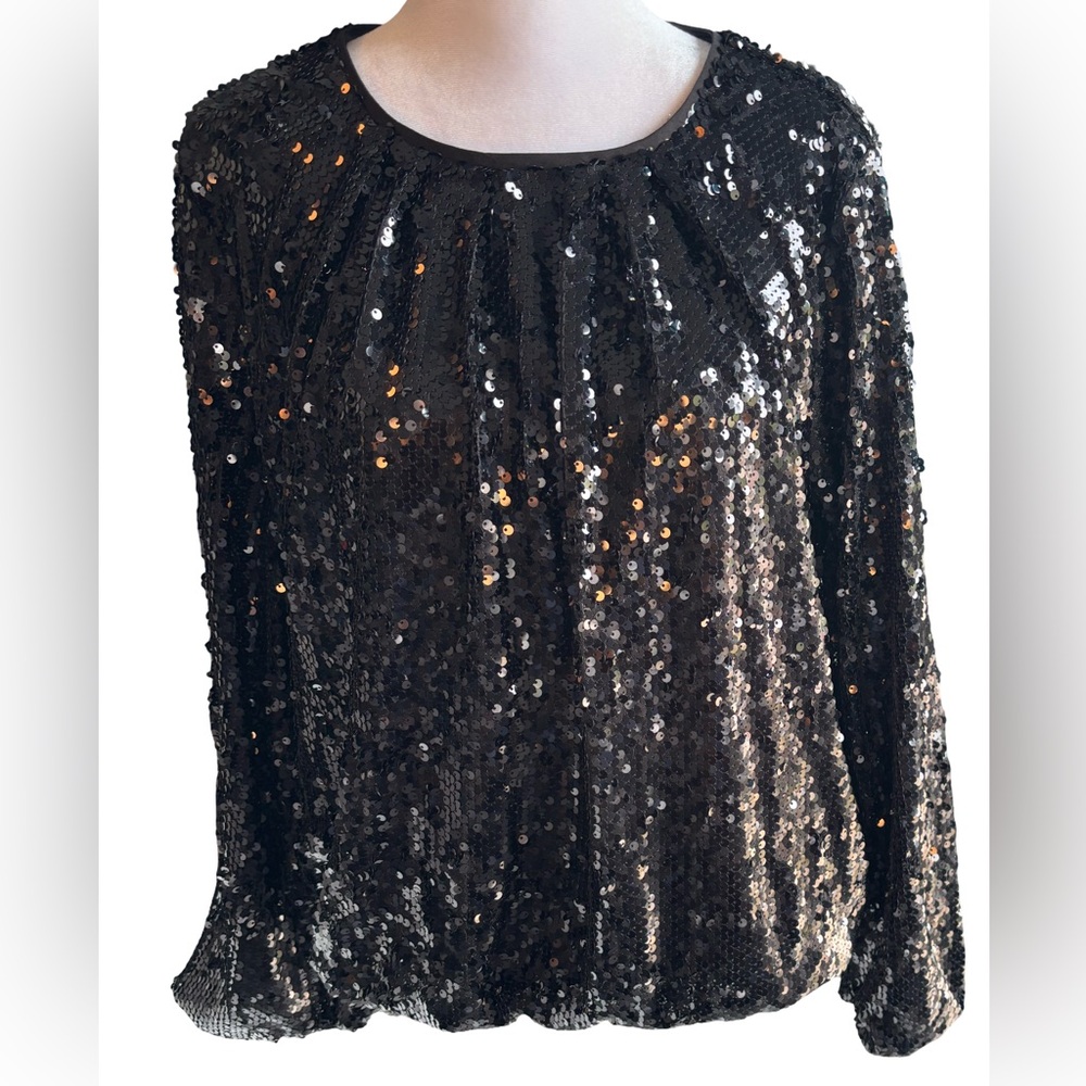 Simply Vera Y2K Style Black Sequin Party Ready Blouse With Fitted Bottom Size L